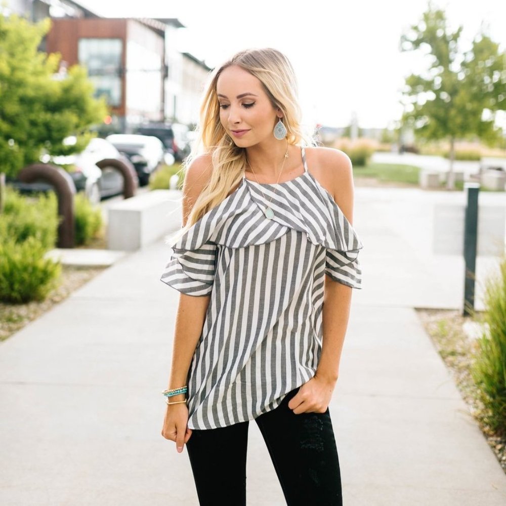 CASCADE STRIPED COLD SHOULDER TOP